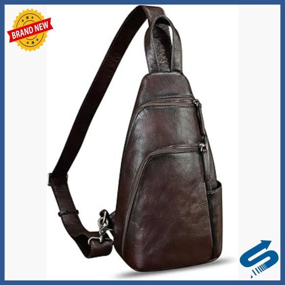 Genuine Leather Sling Backpack Crossbody Bag Adjustable Strap Vintage Style